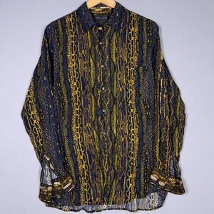 Diamante Vintage Rayon Shirt Mens Medium Disco Abstract Geometric Long Sleeve